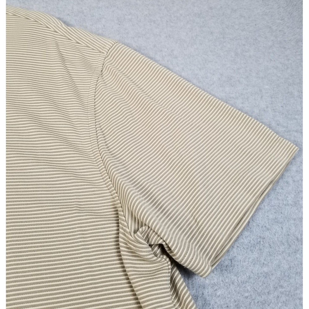 Van Heusen Polo Shirt Mens XXL 2XL Beige White Striped Short Sleeve Stretch Rib - Picture 3 of 12